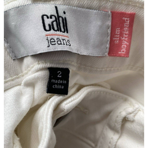 CAbi Women's Cream Slim Boyfriend Floral Embroidered Low Rise Jeans - Size 2 - Picture 5 of 8